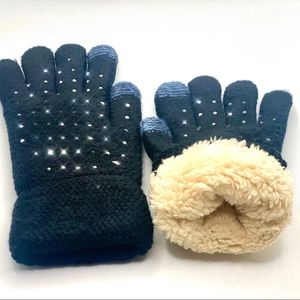 Black Rhinestone Fleece lined Gloves, Winter